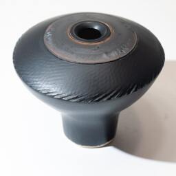 Hand Made Sculptural Domed Vase Form, Stoneware Fired in A Semi-Matte Black Glaze, With Circular Textured Manganese Oxide Decoration - thumbnail 3