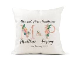 Personalised Rose Gold Initials Cushion, Wedding Gift, Mr & Mrs, Bride Groom, Husband Wife, Anniversary Keepsake, Letters - thumbnail 1