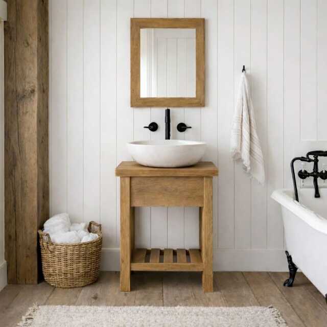 Chunky Wash Stand Bathroom Vanity Unit - Stand Solid Beam Wooden Rustic Furniture Sink Unit Vanities Handcrafted - image 1