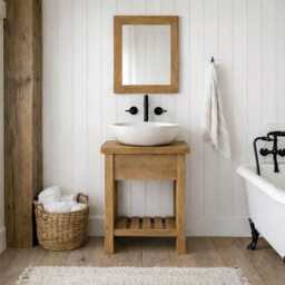 Chunky Wash Stand Bathroom Vanity Unit - Solid Beam Wooden Rustic Furniture Sink Vanities Handcrafted