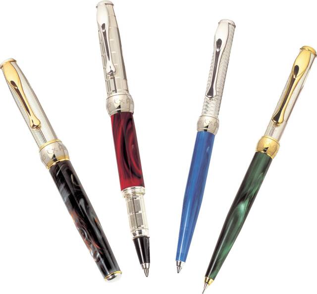 Pen Set Handmade in Sterling Silver Multi Color Resin Italian Pens - image 1