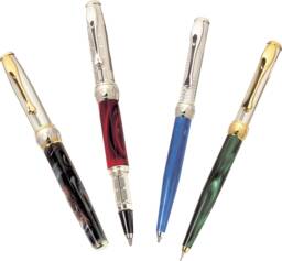 Pen Set Handmade in Sterling Silver Multi Color Resin Italian Pens