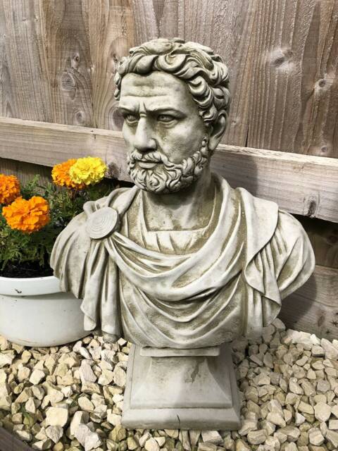 Reconstituted Stone Roman Nero Bust Statue - Vintage Concrete Roman Classical Bust Outdoor Garden Ornament - image 1