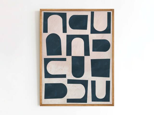 Doorways - Abstract Minimalism Poster Art Gouache Cut Outs Navy & Beige Print Sizes 9x12 18x24 - image 1