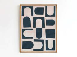 Doorways - Abstract Minimalism Poster Art Gouache Cut Outs Navy & Beige Print Sizes 9x12 18x24 - thumbnail 1