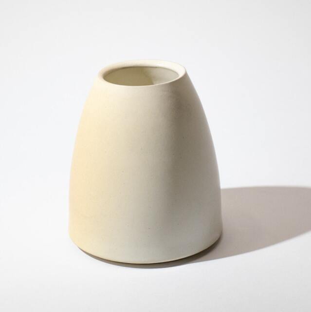 Hand Thrown Vase Form Stoneware Fired in A Satin Finish Frosted White Glaze With Pale Ochre Blush - image 1