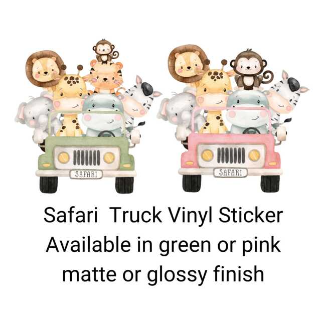 Safari Animal Truck Wall Decal Jungle Nursery Decor - image 1