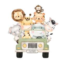 Safari Animal Truck Wall Decal Jungle Nursery Decor - thumbnail 3