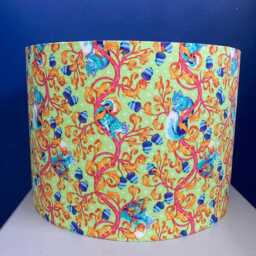 Neon Squirrel Lampshade Made in Tula Pink Green Orange Blue Fabric, Psychedelic Decor, Housewarming Gift, Various Sizes/Linings - thumbnail 2