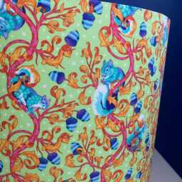 Neon Squirrel Lampshade Made in Tula Pink Green Orange Blue Fabric, Psychedelic Decor, Housewarming Gift, Various Sizes/Linings - thumbnail 4