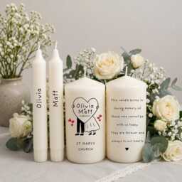 Personalised Wedding Unity Candle Set - Bride & Groom Name Candles Heart Couple Design Ceremony - thumbnail 1