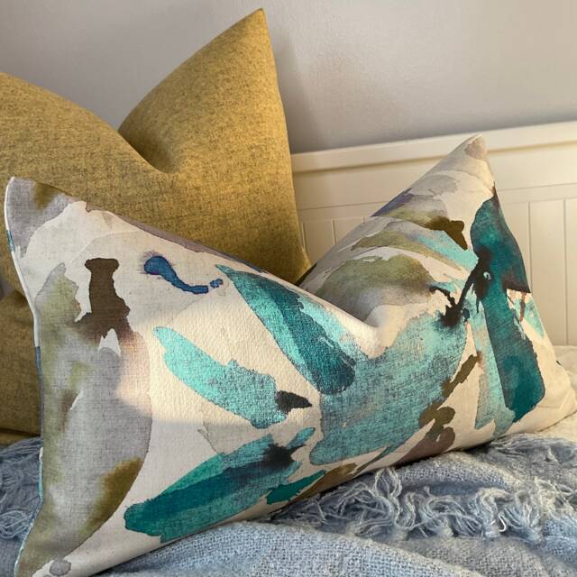 Handmade Teal Cushion Cover John Lewis Alexa Leaf Double-Sided Made in UK - image 1