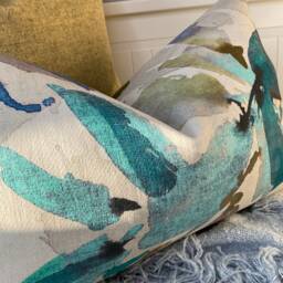 Handmade Teal Cushion Cover John Lewis Alexa Leaf Double-Sided Made in UK - thumbnail 3