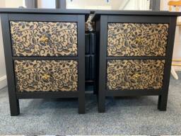 Pair Of Bedside Tables Painted Bespoke Moroccan Geometric Art Deco Gold Leaf Bee Elephant Handles Stencilled - thumbnail 1
