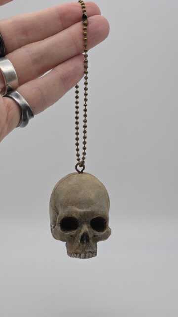 Skull On A Chain. Solid Tiny Human Half Skull Ornament. Small Replica Plaster Of Paris Skull - image 1