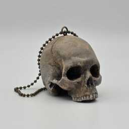 Skull On A Chain. Solid Tiny Human Half Skull Ornament. Small Replica Plaster Of Paris Skull - thumbnail 3