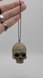 Skull On A Chain. Solid Tiny Human Half Skull Ornament. Small Replica Plaster Of Paris Skull - thumbnail 1