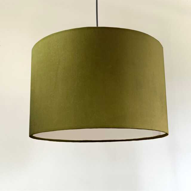 Olive Velvet Drum Lampshade, White Lining, Ceiling Or Table Lamp - image 1