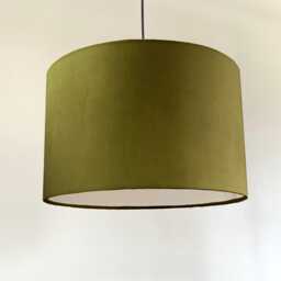 Olive Velvet Drum Lampshade, White Lining, Ceiling Or Table Lamp