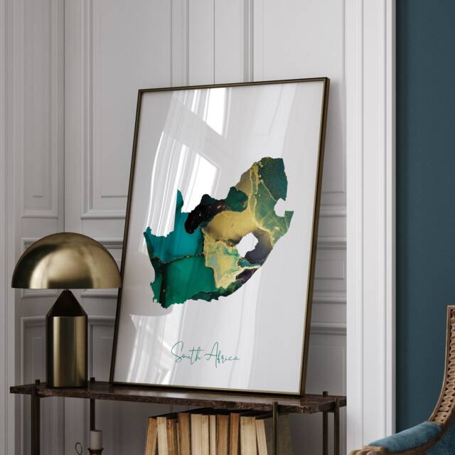 South Africa Map Emerald Green & Gold Wall Art Print - image 1