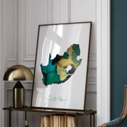South Africa Map Emerald Green & Gold Wall Art Print - thumbnail 1