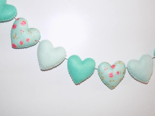 Felt Heart Garland Aqua & Mint Floral Nursery Decor - image 1