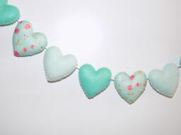 Felt Heart Garland Aqua & Mint Floral Nursery Decor - thumbnail 1