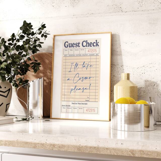 Guest Check Print - Cosmo Wall Art I'll Take A Please Cocktails Poster Trendy Receipt Bar Cart Decor Kitchen - image 1