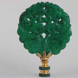 Jade Green Butterfly Carved Stone Lamp Finials On Brass Hardware - & Gold Asian A Single Finial Or Matching Pair - thumbnail 3