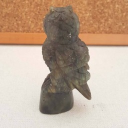 Rainbow Labradorite Stone Owl Statue, Animal Carved Sculpture Ornament , Home Decoration, Bird Craving - thumbnail 3