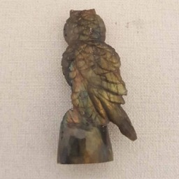 Rainbow Labradorite Stone Owl Statue, Animal Carved Sculpture Ornament , Home Decoration, Bird Craving - thumbnail 4