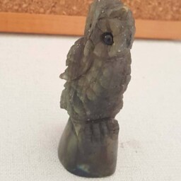 Rainbow Labradorite Stone Owl Statue, Animal Carved Sculpture Ornament , Home Decoration, Bird Craving - thumbnail 2