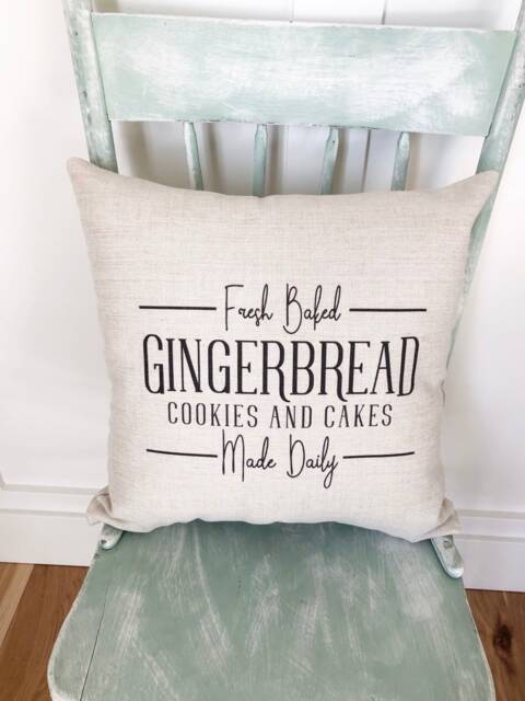 Gingerbread Christmas Pillow Cover Oatmeal Linen Holiday Decor - image 1