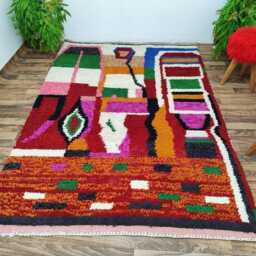 Handmade Moroccan Rug Red Wool Azilal Style, Boho Shag Rug - thumbnail 2