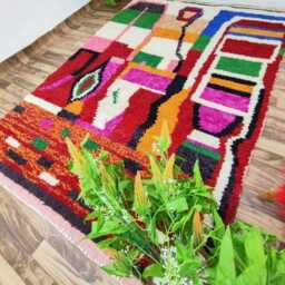 Handmade Moroccan Rug Red Wool Azilal Style, Boho Shag Rug - thumbnail 3