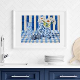 Blue Kitchen Art Print, Flower Wall Art, Modern Apartment Home Decor, Pastry Cafe Bar Cart Printable Gift, Digital - thumbnail 2