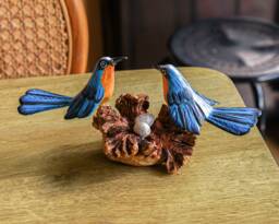 Wooden Bird On Nest 4 Inch/10 cm, Hand Carved Statue, Wood Carving, Unique Figurine, Rustic, Home Decor, Handmade, Housewarming - thumbnail 1