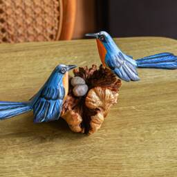 Wooden Bird On Nest 4 Inch/10 cm, Hand Carved Statue, Wood Carving, Unique Figurine, Rustic, Home Decor, Handmade, Housewarming - thumbnail 3