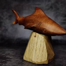 Handmade Wooden Shark Sculpture Natural Buckthorn, Black Locust Stand - thumbnail 2