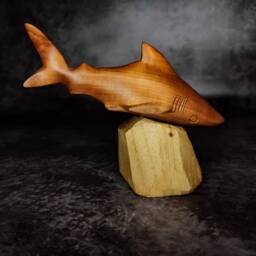 Handmade Wooden Shark Sculpture Natural Buckthorn, Black Locust Stand - thumbnail 3