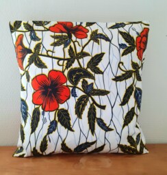 African Style Wax Cushion Cover Printed With Flowers & Foliage 40x40 Centimeters Or 16x16 Inches - thumbnail 1