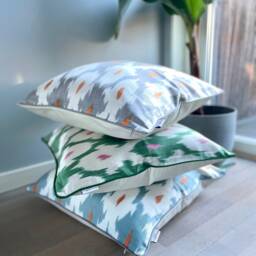 Silk Ikat Pillow Cover Spring Silver - Statement Cushion For Home Decor - thumbnail 4