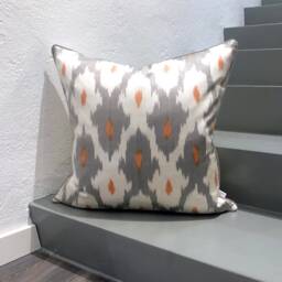 Silk Ikat Pillow Cover Spring Silver - Statement Cushion For Home Decor - thumbnail 1