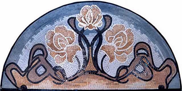 Floral Marble Mosaic Medallion Semi Circle Handmade Artwork