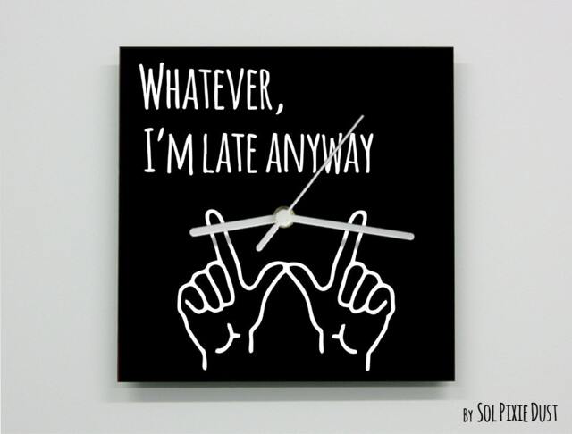Whatever, I'm Late Anyway Hand Symbol/Square Black - Wall Clock - image 1