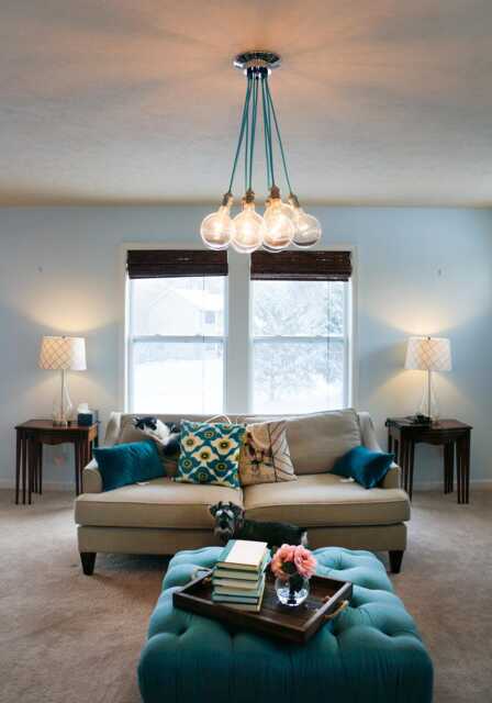 Living Room Chandelier - Custom Colors & Lengths 9 Hanging Pendants Ceiling Fixture Turquoise Aqua Blue Nickel Chrome Design Your Own - image 1