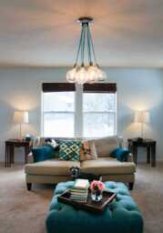 Living Room Chandelier - Custom Colors & Lengths 9 Hanging Pendants Ceiling Fixture Turquoise Aqua Blue Nickel Chrome Design Your Own