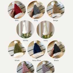 Chunky Knit Santa Hat Christmas Tree Topper Colorful Handmade Decor - thumbnail 4
