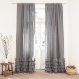 True Gray Ruffled Heavy Linen Curtain Panel - 280 G/M2. With Ruffles. Rod Pocket/1 Pcs - thumbnail 2