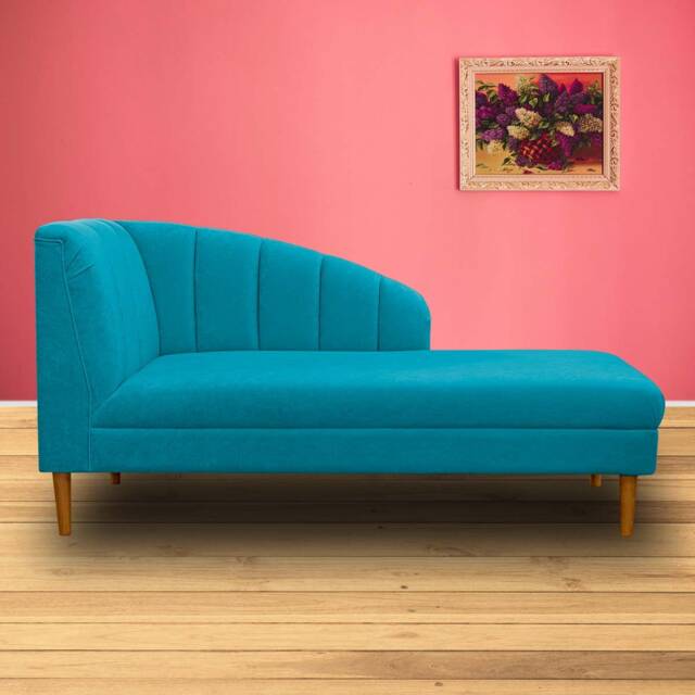 Handmade Seashell Chaise Longue Daybed Plush Light Blue Fabric, British Made - image 1